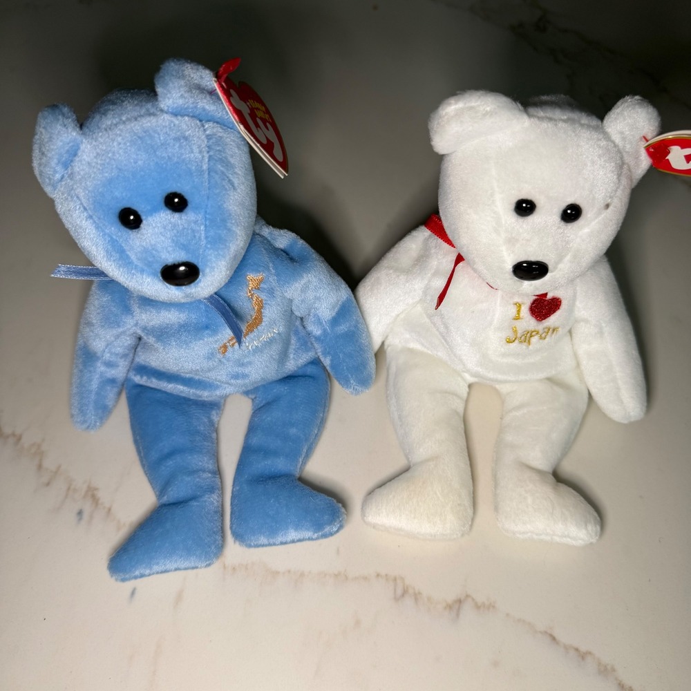 Ty Beanie‎ Babies Japan Bear Set Daichi Blue and White I Love Japan 2004 Plush